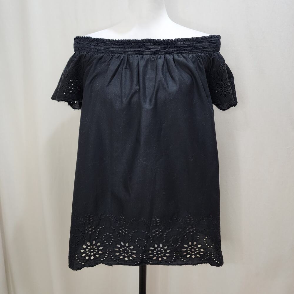 Old Navy Eyelet Off-the-Shoulder Festive Boho Black Blouse, Size Small - Picture 2 of 7